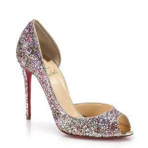 CHRISTIAN LOUBOUTIN Glitter Demi You 100 Pumps Rosette Gold